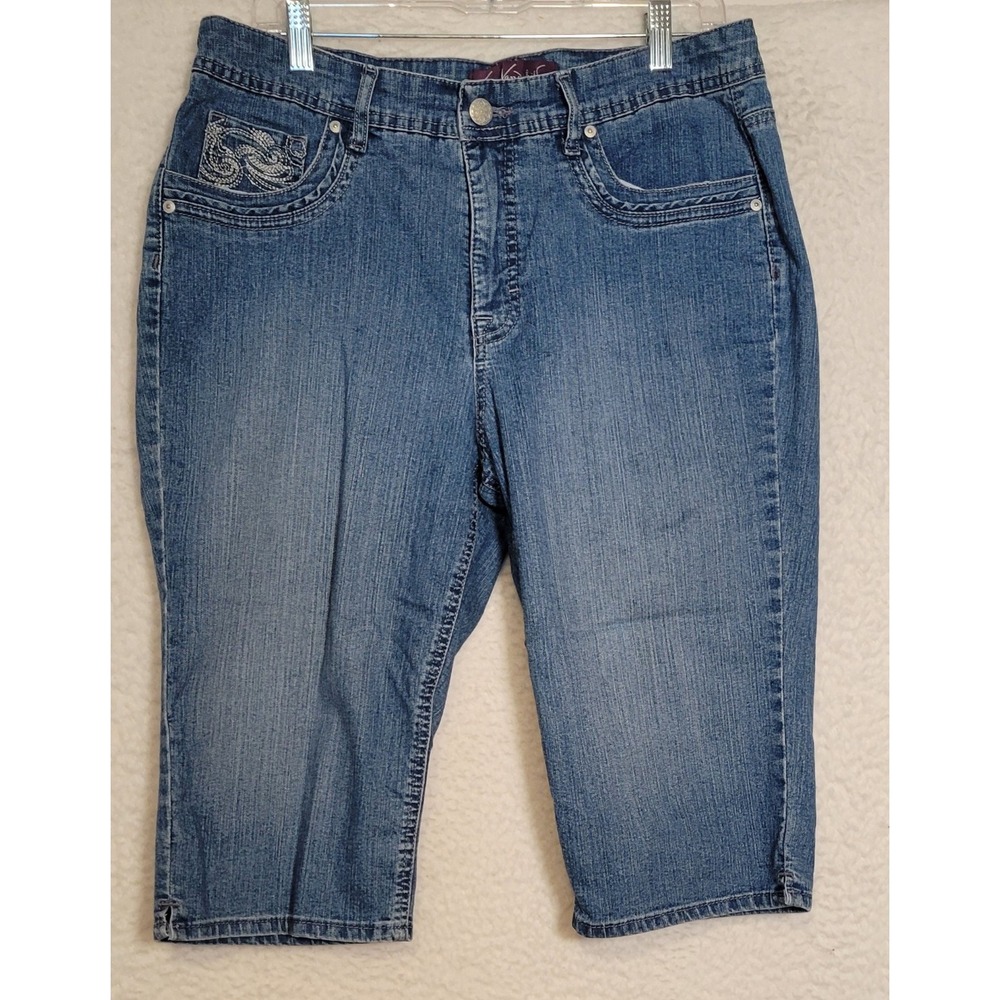Gloria‎ Vanderbilt Capris Gabby Skimmer Denim Size 12 Distressed 1244